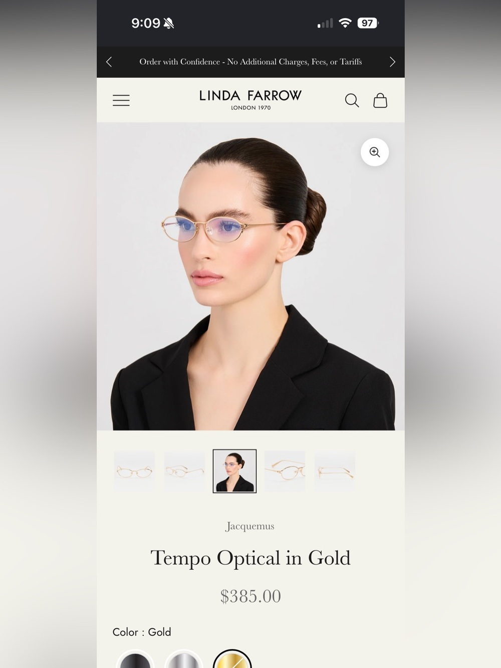 Jacquemus x Linda Farrow Tempo Optical in Gold - NIB